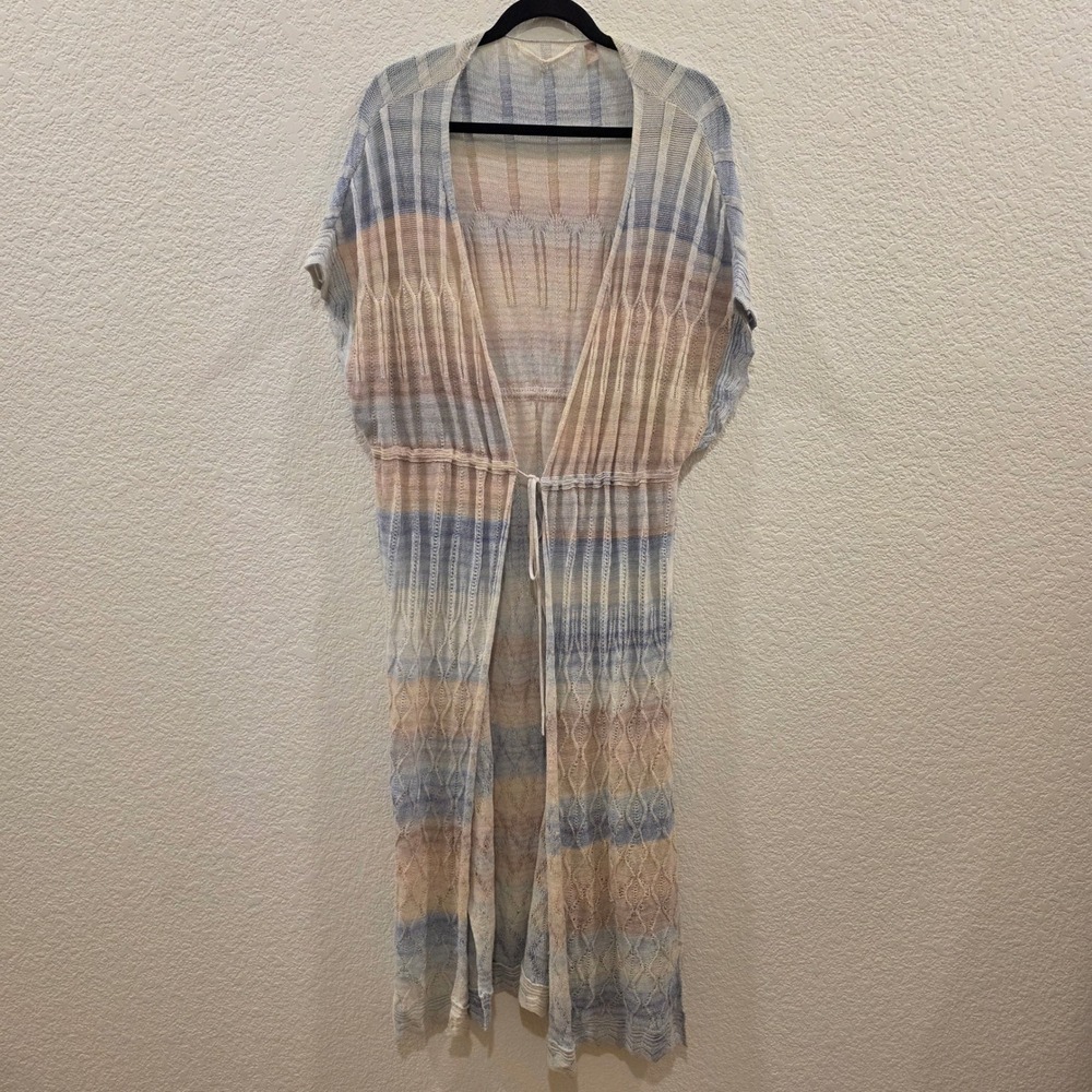 Anthropologie Knitted & Knotted Duster Cardigan Size S Pointelle Drawstring Boho